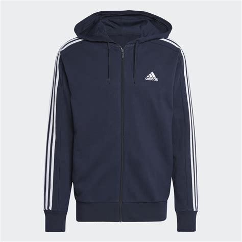 adidas kapuzenjacke 3 stripes full-zip hoody dunkelblau/schwarz
